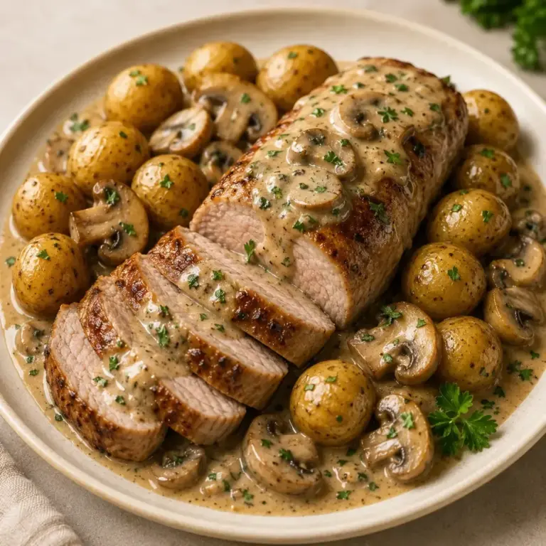 Filet Mignon in cremiger Champignonsoße mit kleinen Kartoffeln