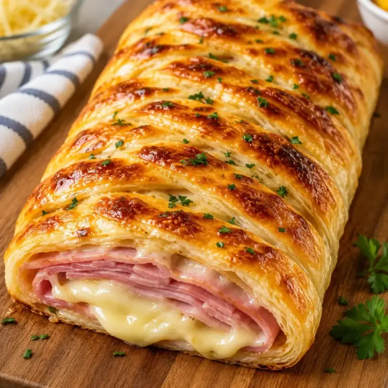 Luftige Blätterteigschnecken mit Schinken, Käse und Béchamel