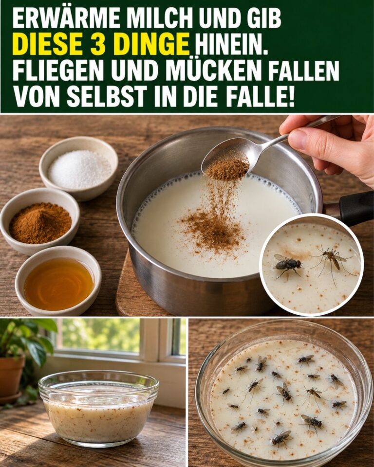 Erwärme Milch und gib diese 3 Dinge hinein. Fliegen und Mücken fallen von selbst in die Falle!